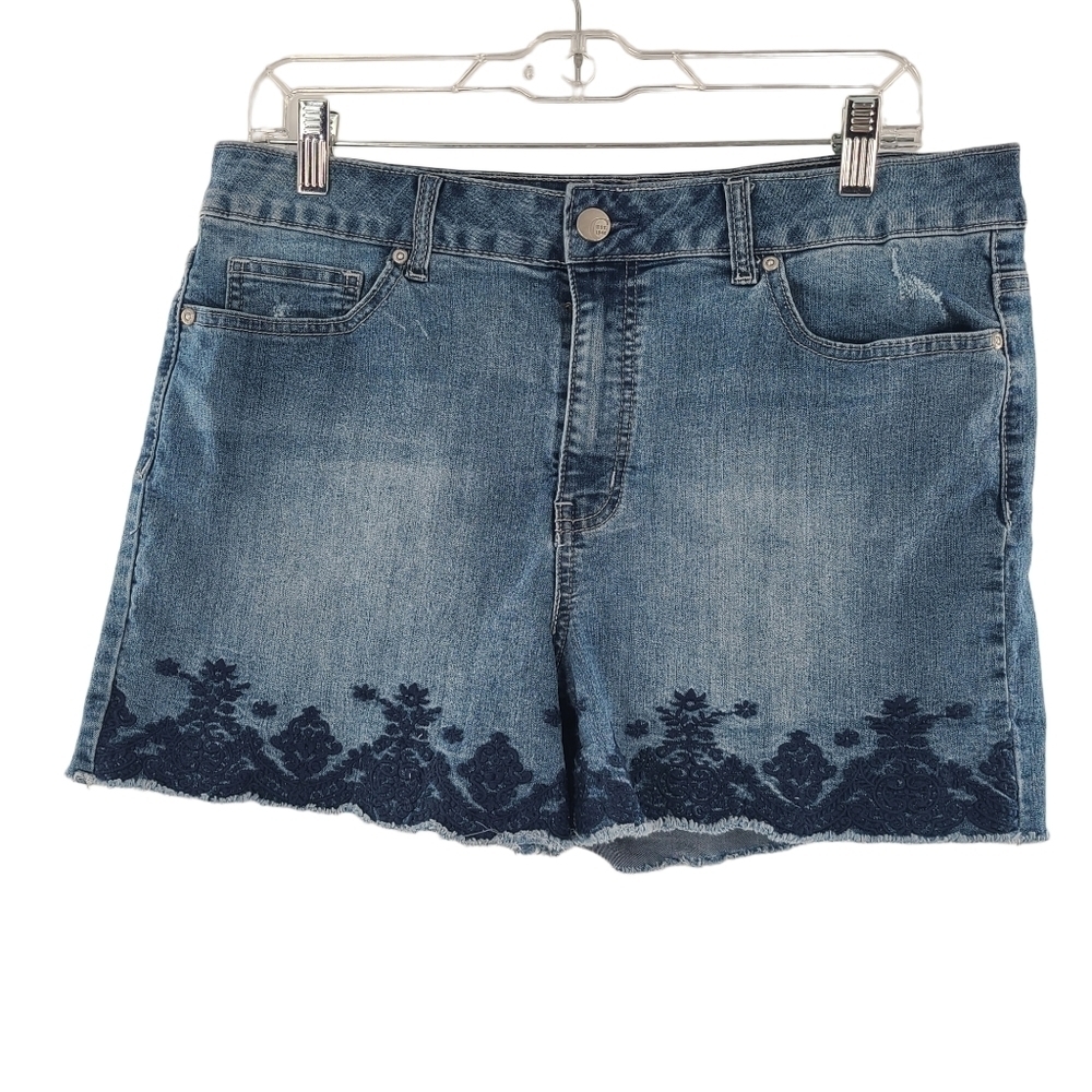Cato Est. 1946 Denim 5 Pocket Embroidered Around Hem Frayed SZ 16